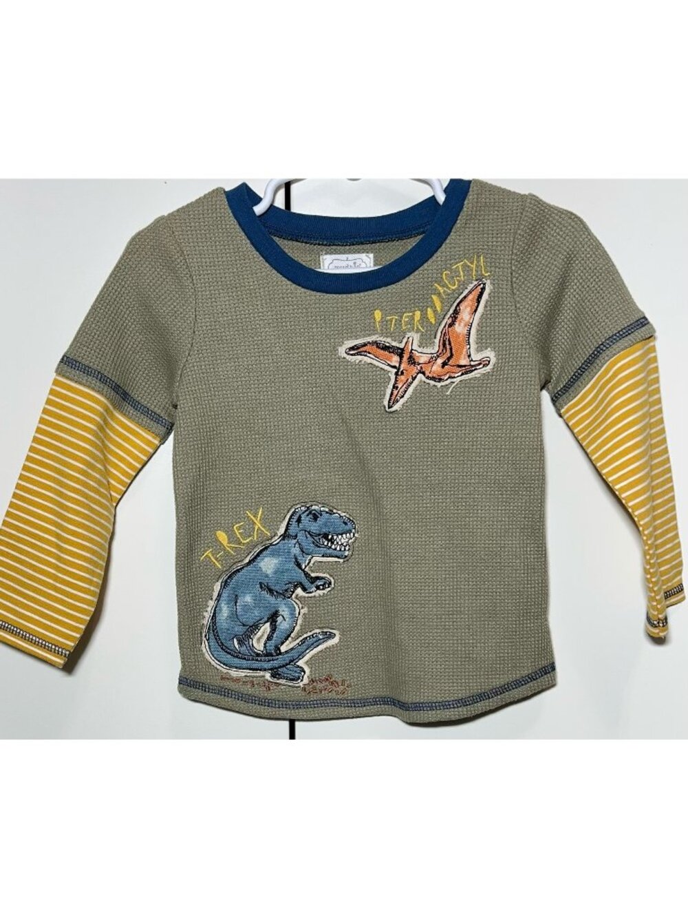 Mud Pie 12m 18m NWOT dinosaur dino shirt embroidery T-Rex Pterodactyl applique
